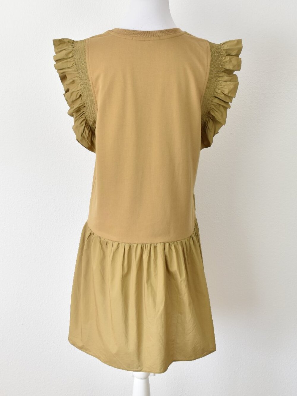 English Factory Mixed Media Ruffle Sleeve Dress Tan - M - Picture 5 of 9